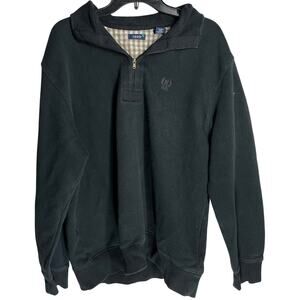 IZOD Sweatshirt Men Size L Black 1/4 Zip Pullover Long Sleeve Cotton 90s Preppy